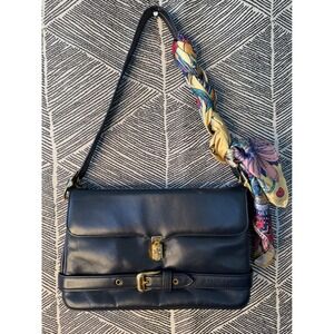 Vintage‎ Zenith Navy Handmade Leather  Bag with Gold Hardware